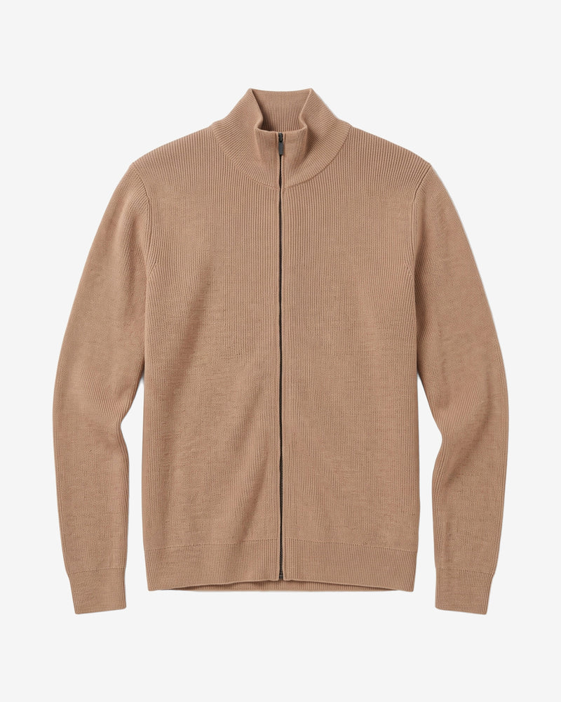 KnowledgeCotton Apparel - MEN Merino full zip sweater Knits 1336 Kelp melange