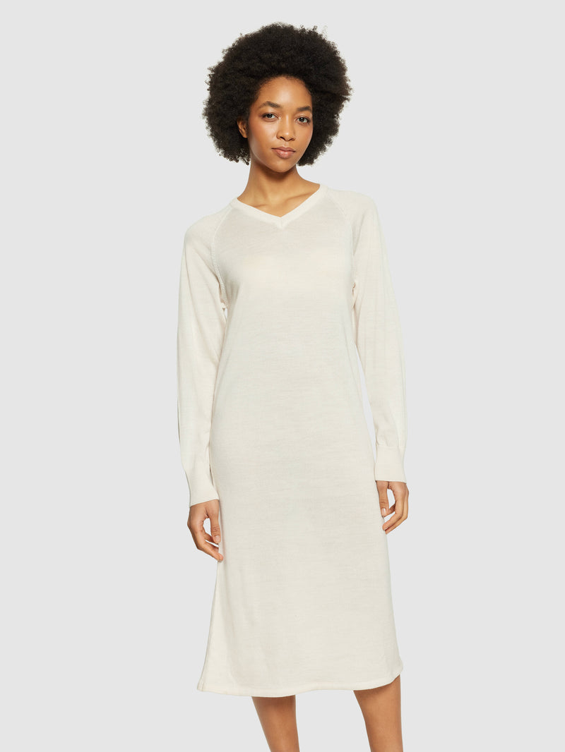 KnowledgeCotton Apparel - WMN Merino mid length v-neck dress - RWS Dresses 1346 Kelp