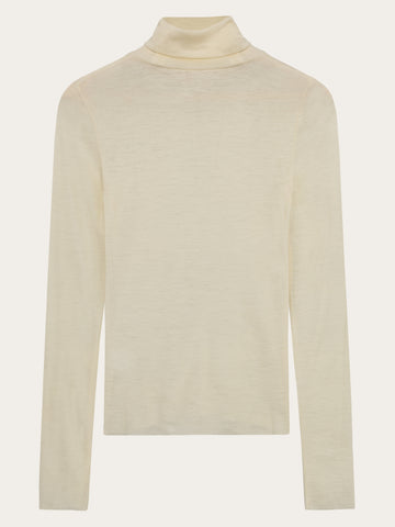 KnowledgeCotton Apparel - WMN Merino rib long sleeve roll-neck Long Sleeves 1387 Egret