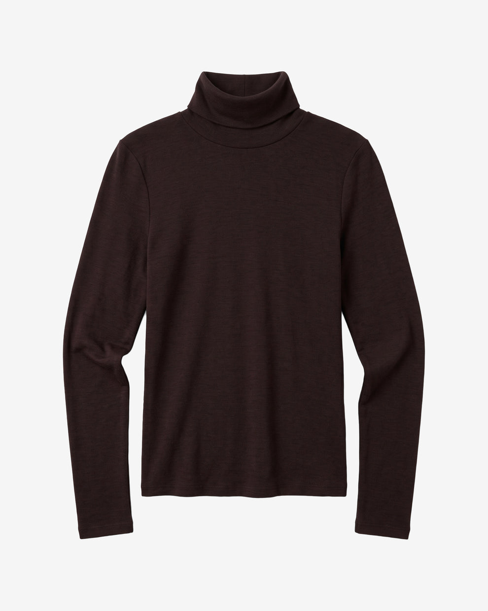 KnowledgeCotton Apparel - WMN Merino rib long sleeve roll-neck Long Sleeves 1487 Chocolate Torte