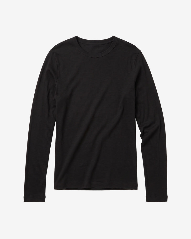 KnowledgeCotton Apparel - WMN Merino rib long sleeve t-shirt Long Sleeves 1300 Black Jet