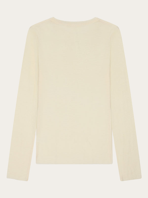 KnowledgeCotton Apparel - WMN Merino rib long sleeve t-shirt Long Sleeves 1387 Egret