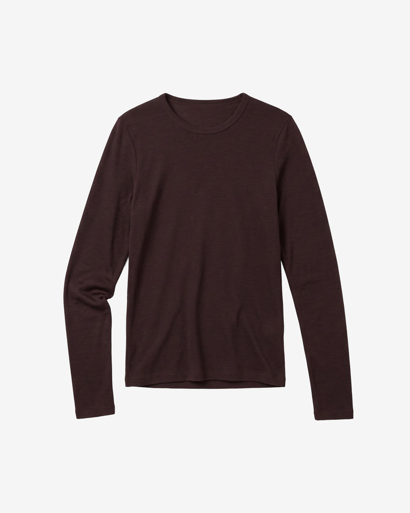 KnowledgeCotton Apparel - WMN Merino rib long sleeve t-shirt Long Sleeves 1487 Chocolate Torte