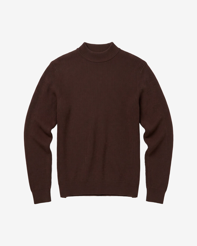 KnowledgeCotton Apparel - WMN Merino rib mock neck long sleeve t-shirt Knits 1487 Chocolate Torte