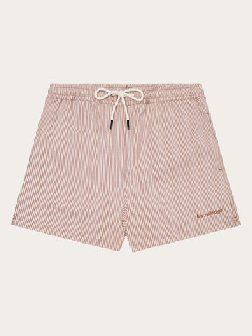 KnowledgeCotton Apparel - MEN Mid-thigh seersucker swimshorts Swimshorts 8025 Red Stripe