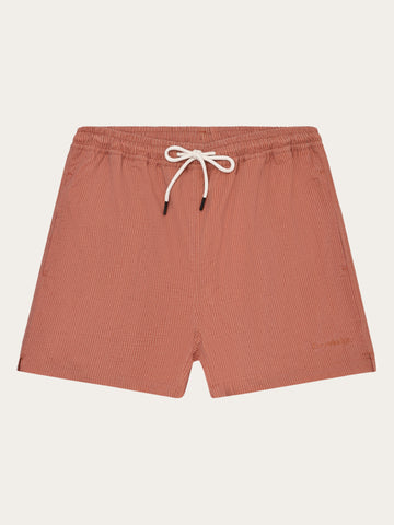 KnowledgeCotton Apparel - MEN Mid-thigh seersucker swimshorts Swimshorts 1488 Burnt Brick