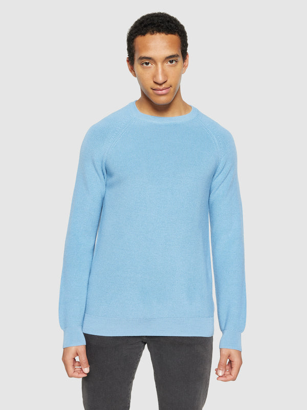 KnowledgeCotton Apparel - MEN O-neck merino wool rib knit Knits 1463 Glacier Lake