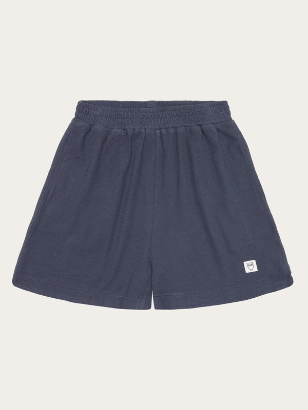 KnowledgeCotton Apparel - WMN POSEY elastic waist bouclé shorts - GOTS/Vegan Shorts 1226 Vintage Indigo