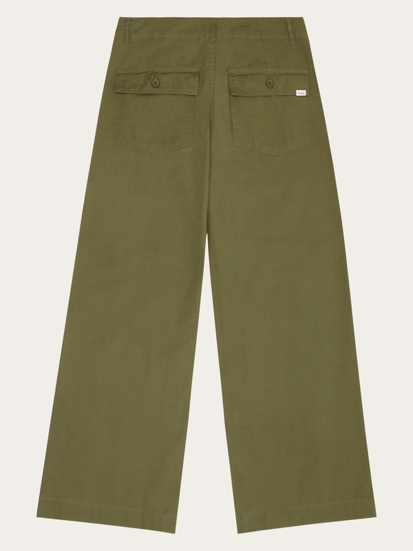 KnowledgeCotton Apparel - WMN POSEY wide slub pants Pants 1068 Burned Olive