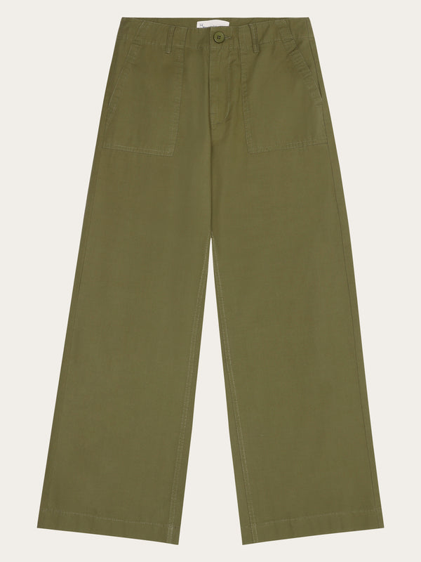 KnowledgeCotton Apparel - WMN POSEY mid-rise wide slub yarn cropped pants GOTS/Vegan Pants 1068 Burned Olive
