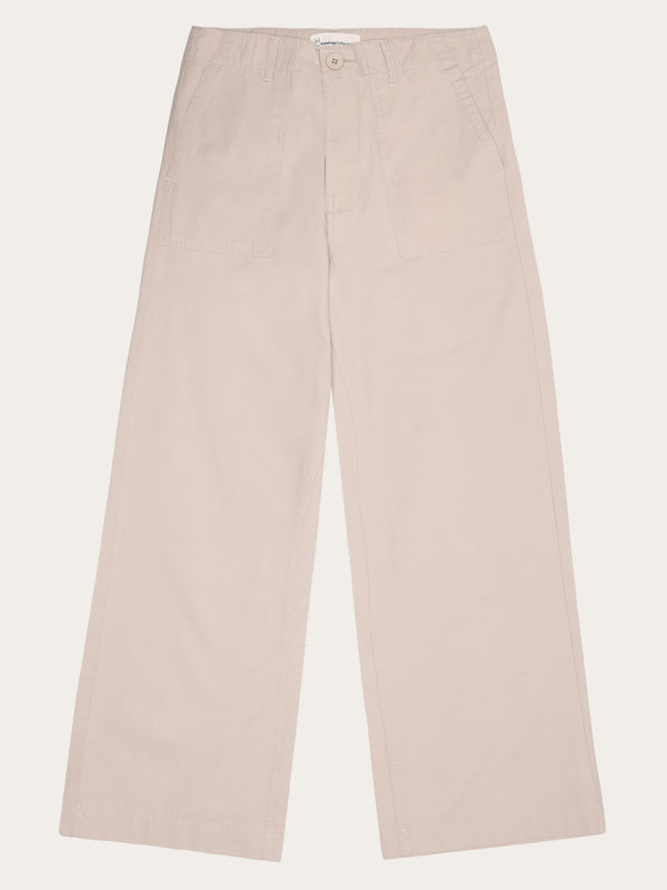 KnowledgeCotton Apparel - WMN POSEY mid-rise wide slub yarn cropped pants GOTS/Vegan Pants 1228 Light feather gray