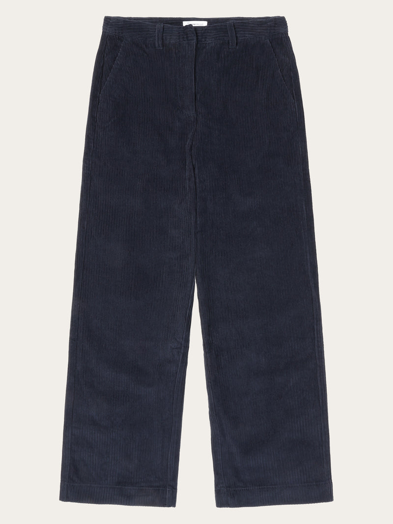 KnowledgeCotton Apparel - WMN POSEY wide high-rise irregular corduroy pant - GOTS/Vegan Pants 1412 Night Sky