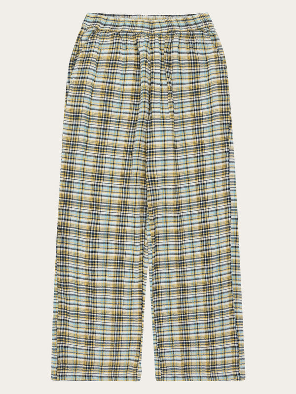 KnowledgeCotton Apparel - WMN POSEY wide mid-rise check seersucker pants - GOTS/Vegan Pants 7024 Yellow check