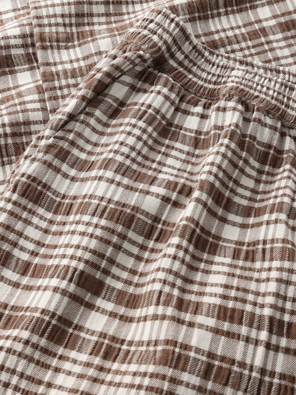 KnowledgeCotton Apparel - WMN POSEY wide mid-rise check seersucker pants - GOTS/Vegan Pants 7030 Beige check