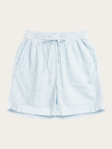 KnowledgeCotton Apparel - WMN POSEY wide mid-rise double faced stripe shorts - GOTS/Vegan Shorts 8021 Blue stripe