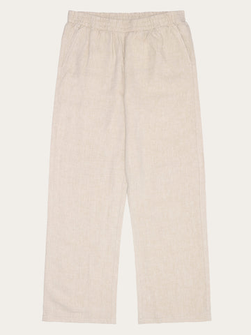 KnowledgeCotton Apparel - WMN Posey wide linen pants Pants 1449 Yarndyed - Light feather gray