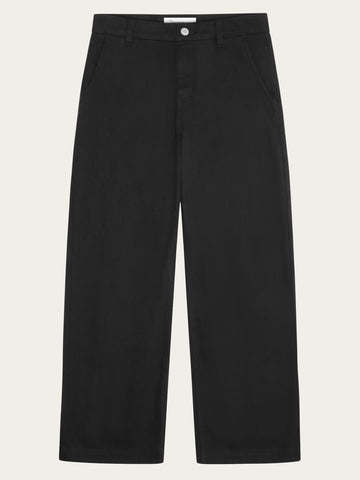 KnowledgeCotton Apparel - WMN POSEY wide mid-rise twill pant - GOTS/Vegan Pants 1300 Black Jet