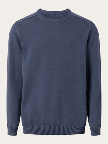 KnowledgeCotton Apparel - MEN Plain knitted crew neck Knits 1226 Vintage Indigo