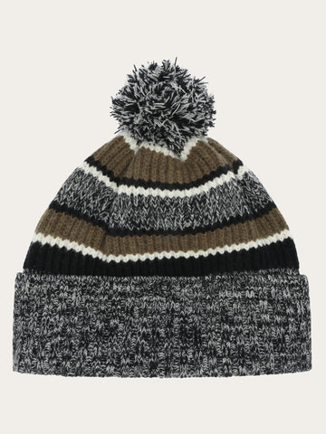 KnowledgeCotton Apparel - UNI Pom pom beanie - RWS Hats 8023 Green stripe