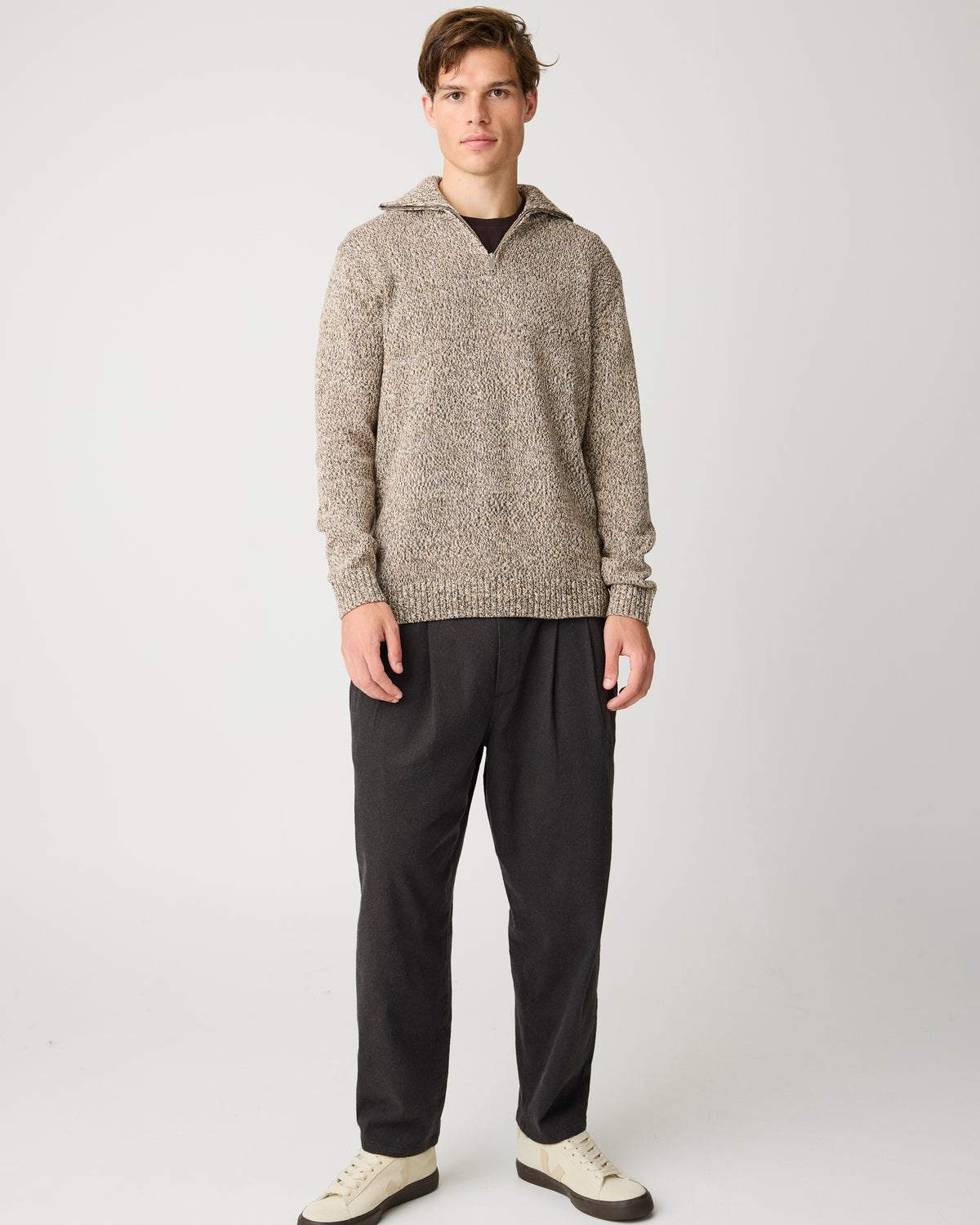 KnowledgeCotton Apparel - MEN Quater zip sweater Knits 5003 Brown multi