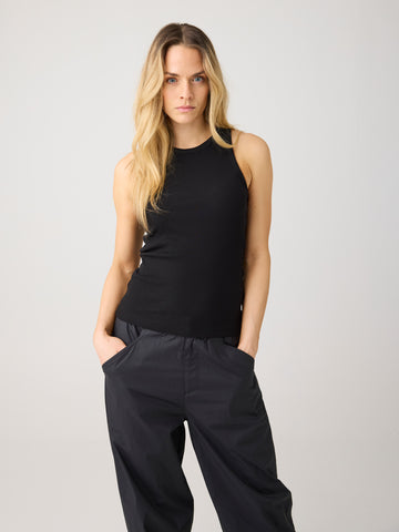 KnowledgeCotton Apparel - WMN Racer rib top T-shirts 1300 Black Jet