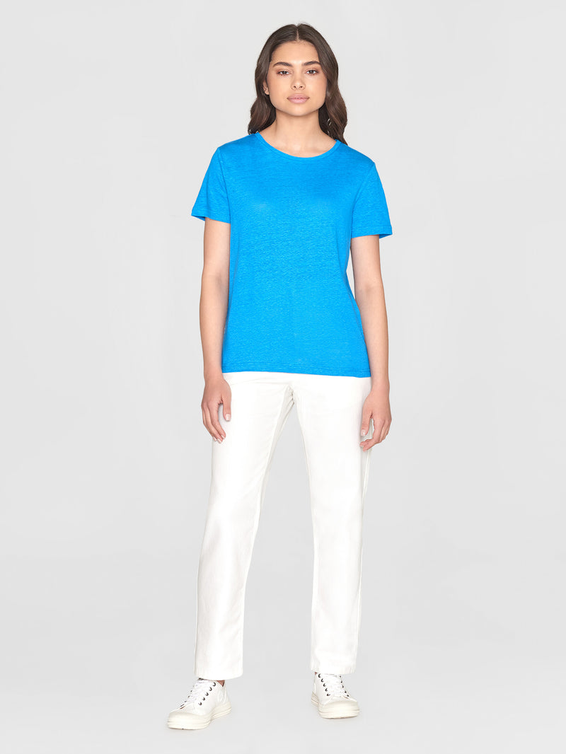 KnowledgeCotton Apparel - WMN Reg linen t-shirt T-shirts 1445 Malibu Blue