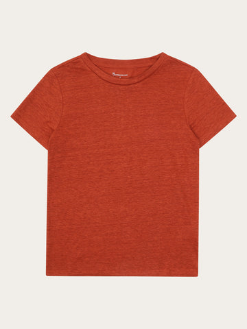 KnowledgeCotton Apparel - WMN Reg linen t-shirt T-shirts 1488 Burnt Brick