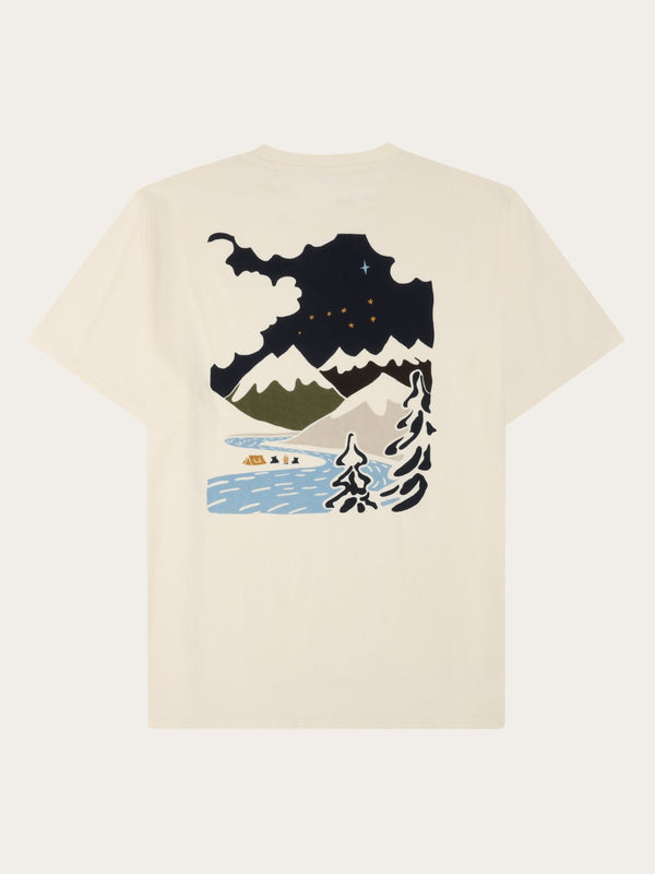 KnowledgeCotton Apparel - MEN Regenerative Organic Cotton Back Print T-Shirt GOTS T-shirts 1387 Egret