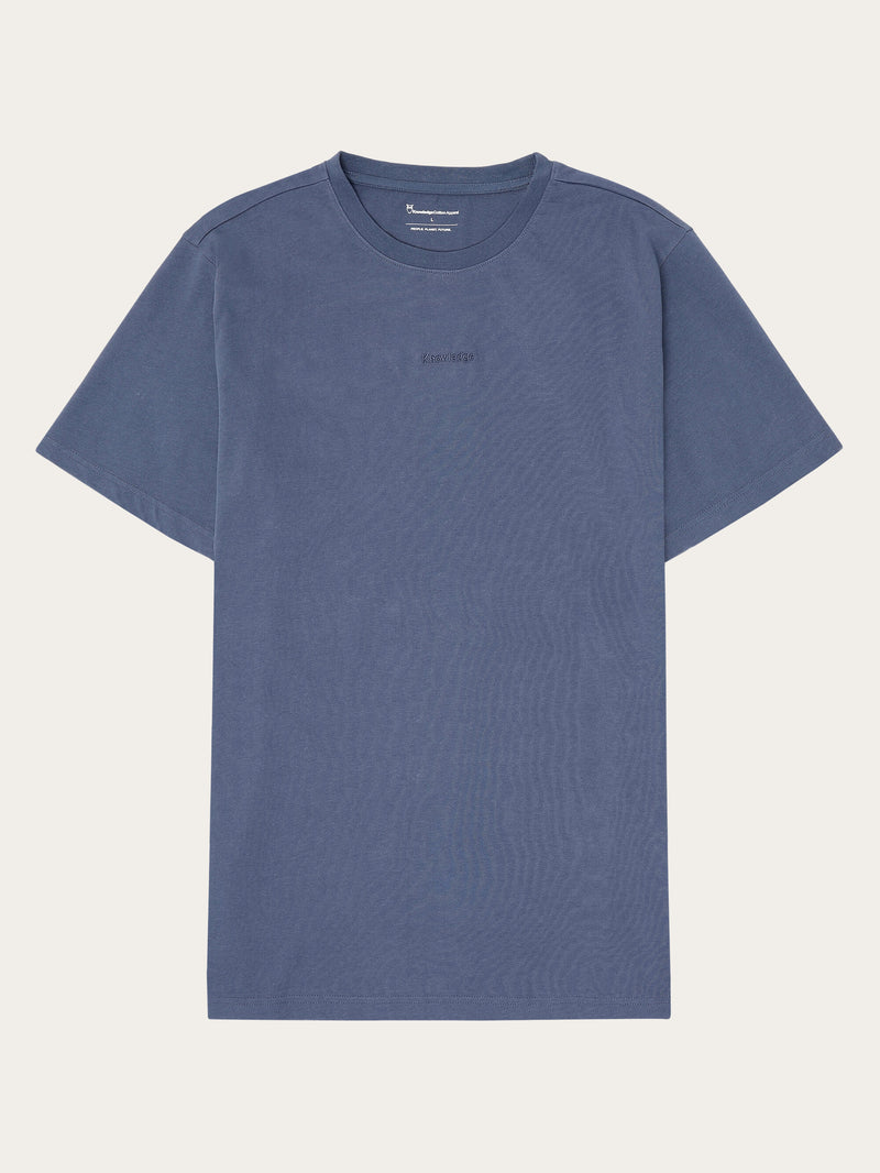 KnowledgeCotton Apparel - MEN Regenerative Organic Cotton Chest Embroidery T-Shirt - GOTS/Vegan T-shirts 1226 Vintage Indigo