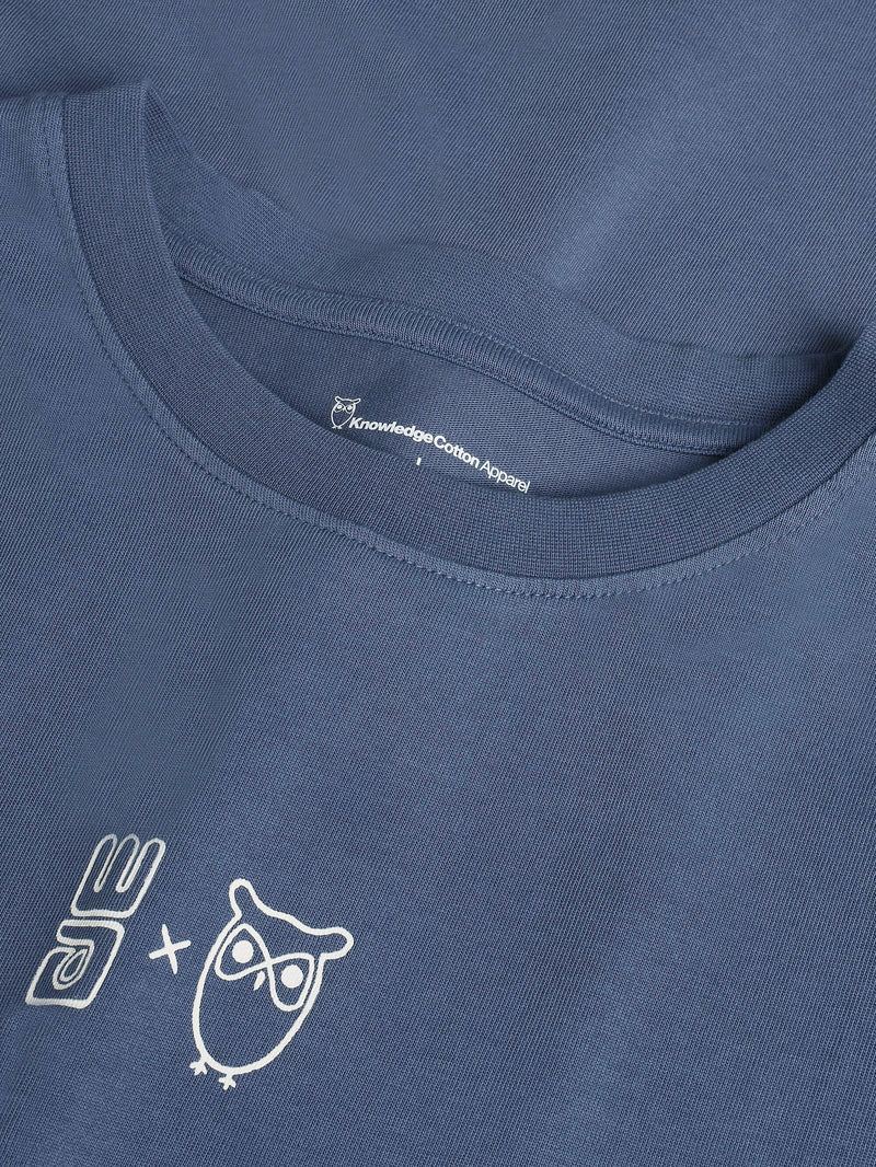 KnowledgeCotton Apparel - MEN Regenerative Organic Cotton Chest Printed T-Shirt Water Is Life GOTS/Vegan T-shirts 1226 Vintage Indigo