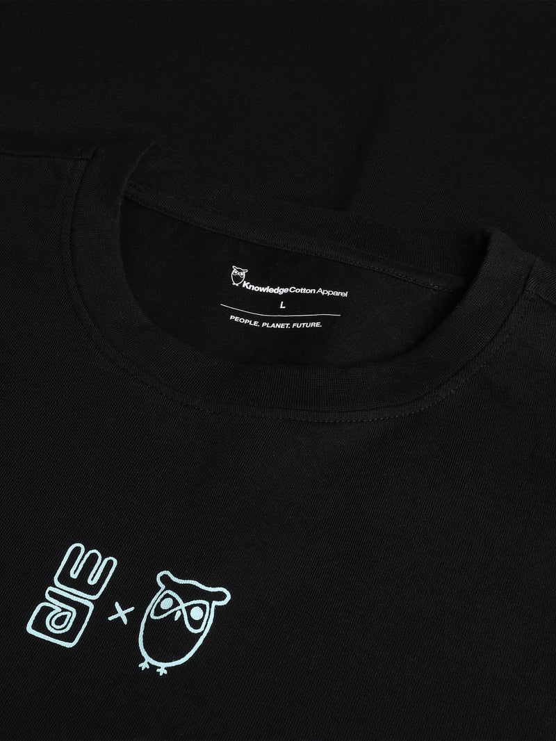 KnowledgeCotton Apparel - MEN Regenerative Organic Cotton Chest Printed T-Shirt Water Is Life GOTS/Vegan T-shirts 1300 Black Jet