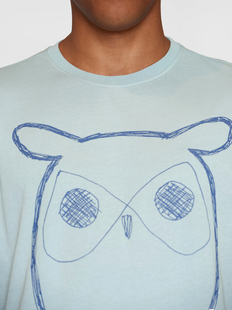 KnowledgeCotton Apparel - MEN Regular big owl front print t-shirt - Regenerative Organic Certified™ - GOTS T-shirts 1436 Gray Mist