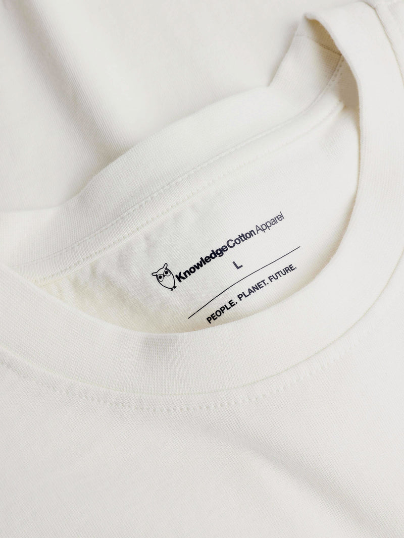 KnowledgeCotton Apparel - UNI Regular drop-shoulder short sleeve heavy single jersey printed t-shirt GOTS/Vegan T-shirts 1387 Egret
