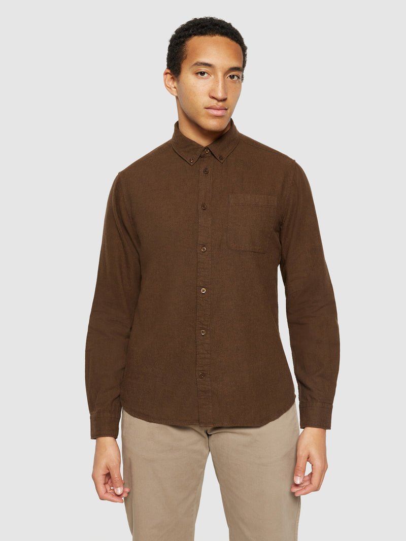 KnowledgeCotton Apparel - MEN Regular fit melangé flannel shirt Shirts 1243 Demitasse (brown)