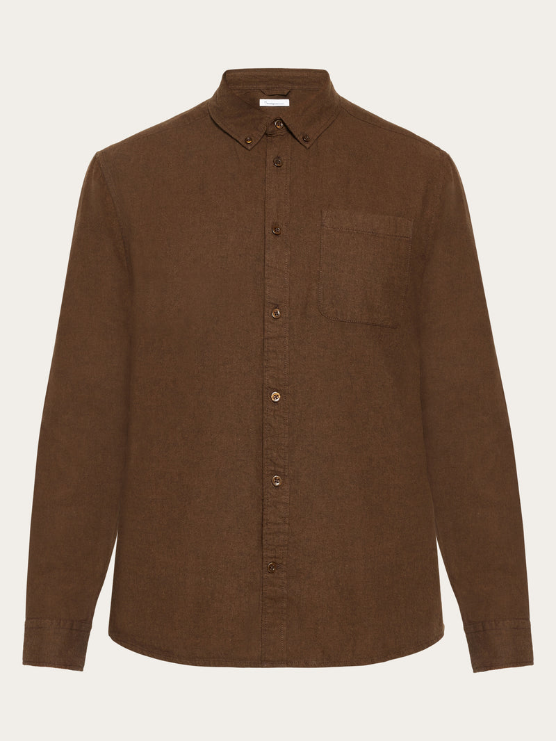 KnowledgeCotton Apparel - MEN Regular fit melangé flannel shirt Shirts 1243 Demitasse (brown)