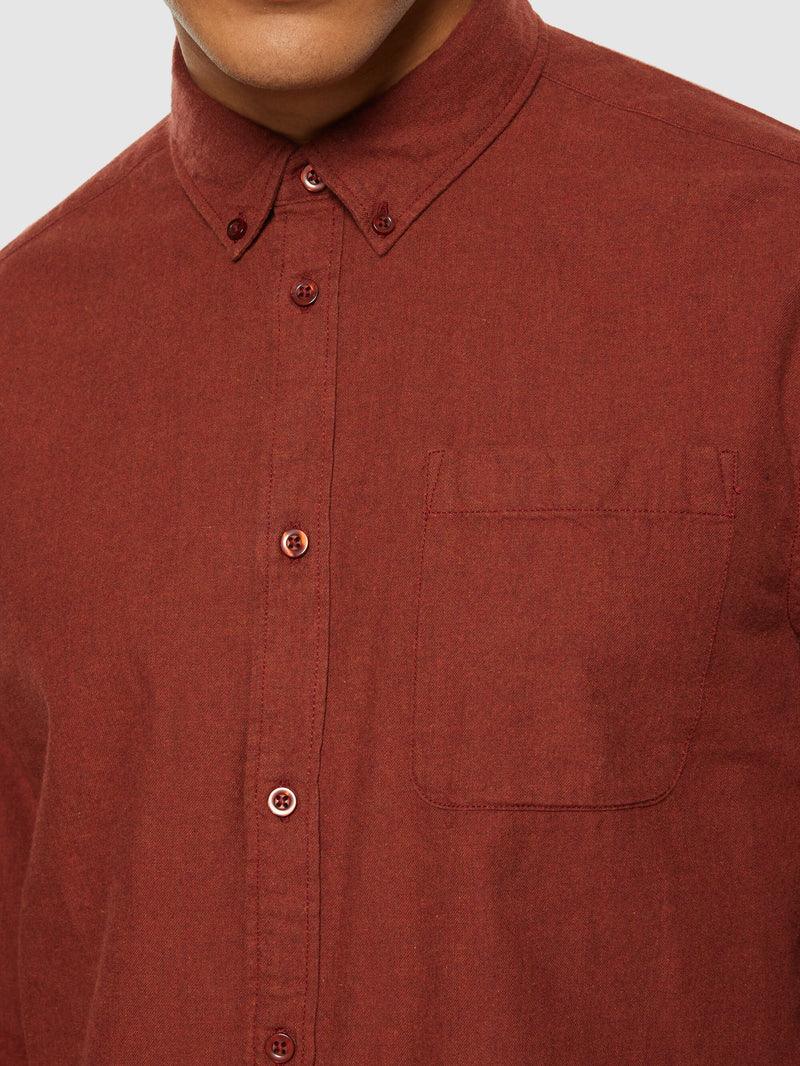 KnowledgeCotton Apparel - MEN Regular fit melangé flannel shirt Shirts 1478 Fired Brick