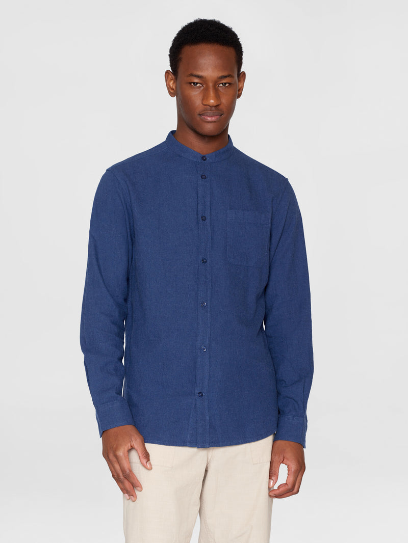KnowledgeCotton Apparel - MEN Regular fit melangé flannel stand collar shirt Shirts 1043 Estate Blue
