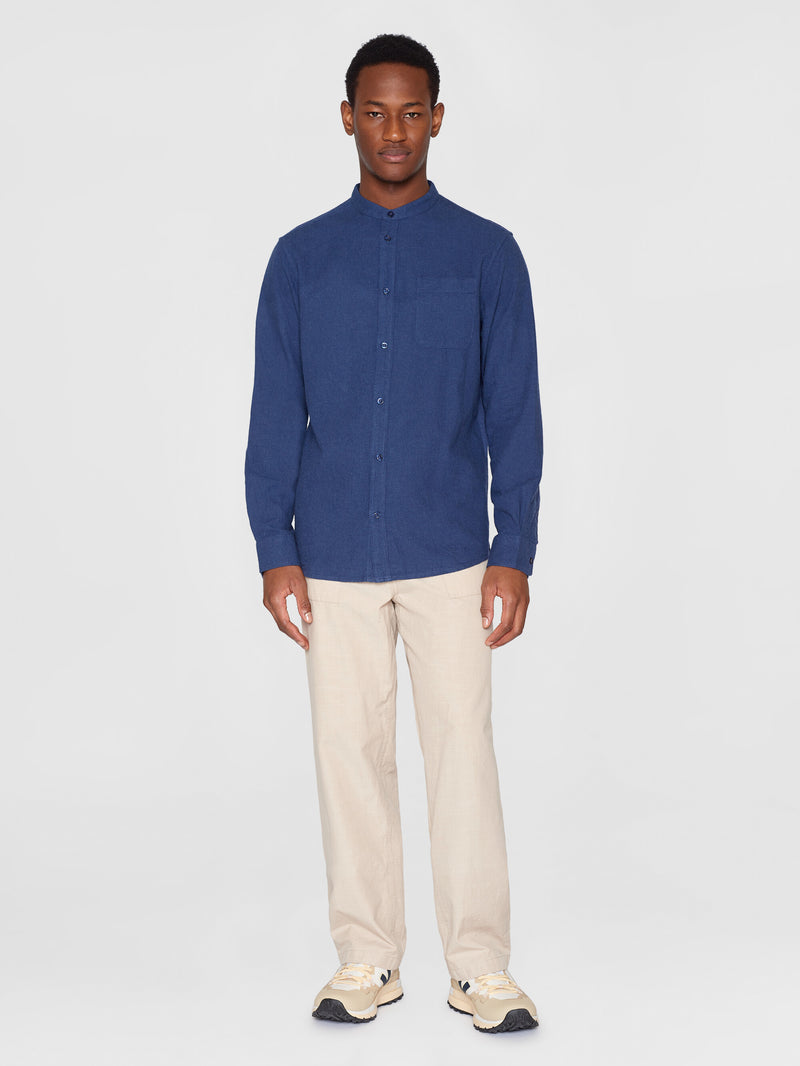 KnowledgeCotton Apparel - MEN Regular fit melangé flannel stand collar shirt Shirts 1043 Estate Blue