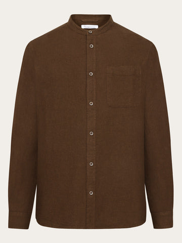 KnowledgeCotton Apparel - MEN Regular fit melangé flannel stand collar shirt Shirts 1243 Demitasse (brown)