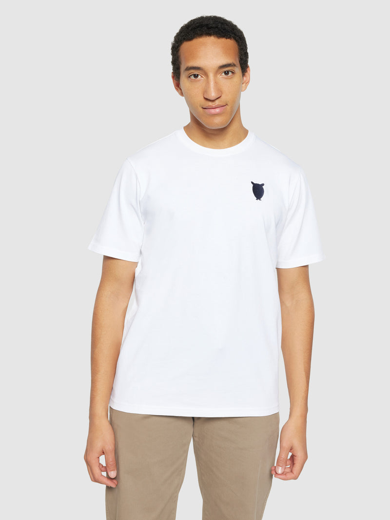 KnowledgeCotton Apparel - MEN Regular fit owl chest embroidery t-shirt T-shirts 1010 Bright White