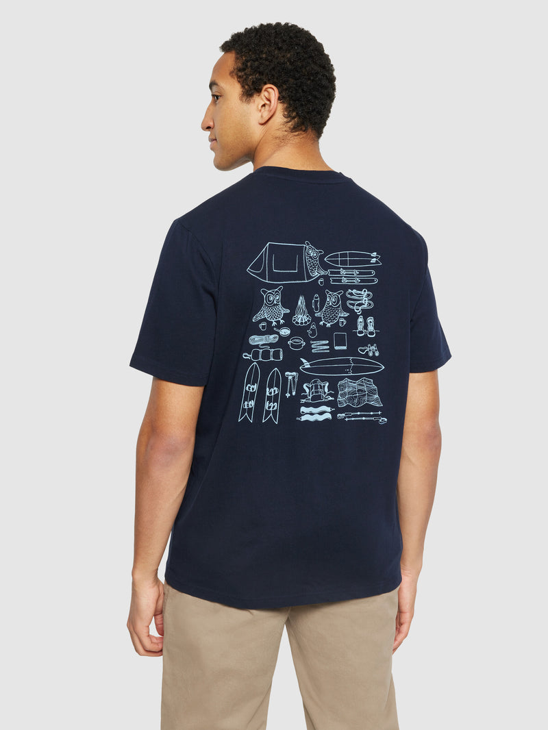 KnowledgeCotton Apparel - MEN Regular fit owl trip print t-shirt - Regenerative Organic Certified® - GOTS/Vegan T-shirts 1412 Night Sky