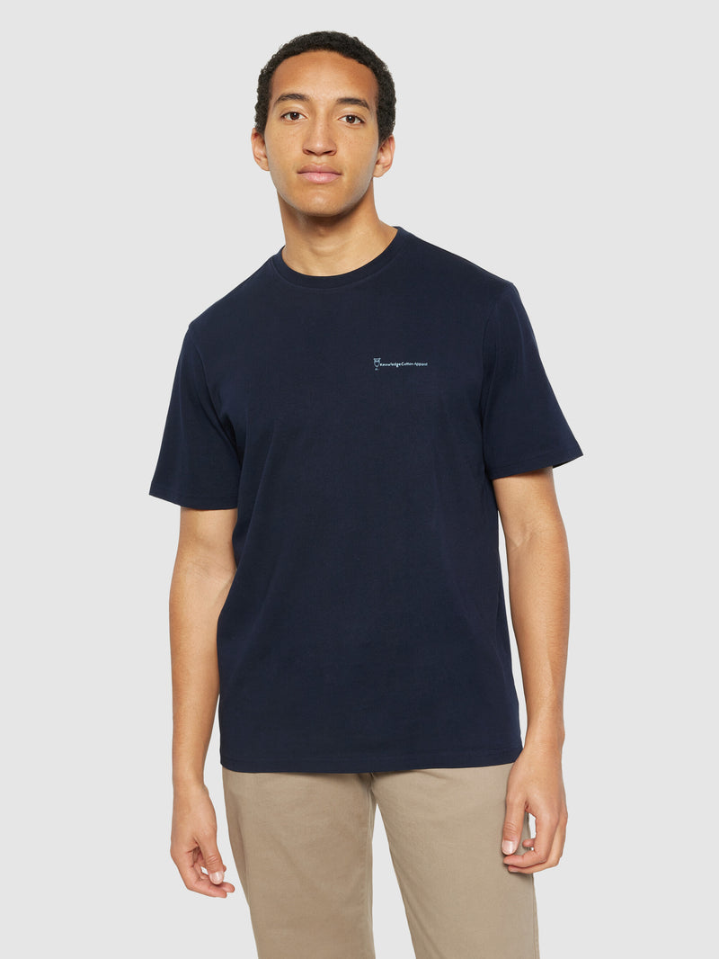 KnowledgeCotton Apparel - MEN Regular fit owl trip print t-shirt - Regenerative Organic Certified® - GOTS/Vegan T-shirts 1412 Night Sky