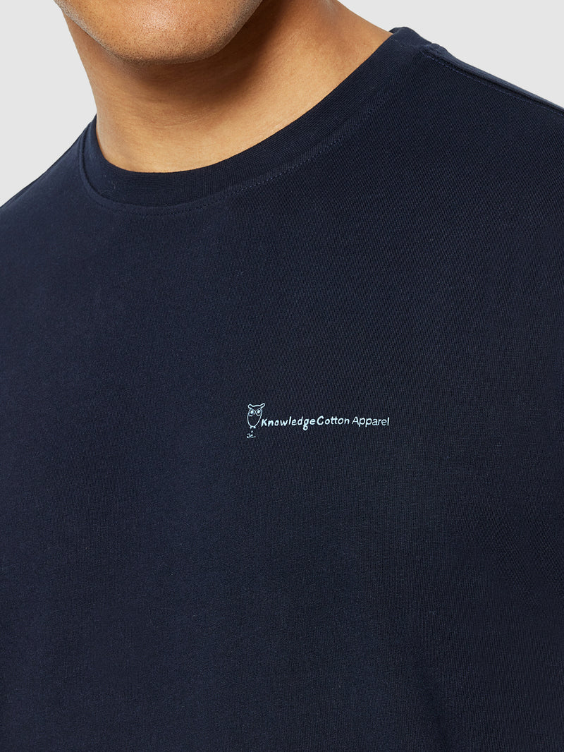 KnowledgeCotton Apparel - MEN Regular fit owl trip print t-shirt - Regenerative Organic Certified® - GOTS/Vegan T-shirts 1412 Night Sky
