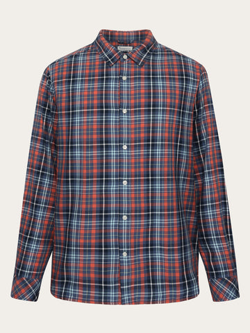 KnowledgeCotton Apparel - MEN Regular fit small checked flannel shirt - GOTS/Vegan Shirts 7021 blue check