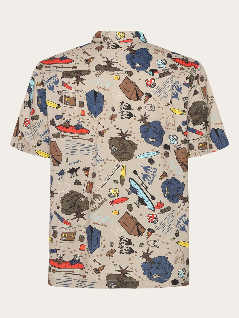 KnowledgeCotton Apparel - UNI Regular fit structured AOP short sleeved shirt - GOTS/Vegan Shirts 9933 Creme