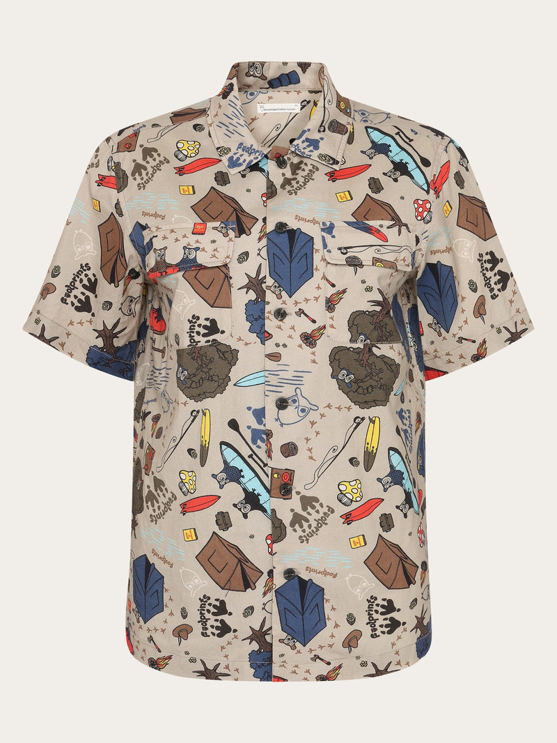 KnowledgeCotton Apparel - UNI Regular fit structured AOP short sleeved shirt - GOTS/Vegan Shirts 9933 Creme