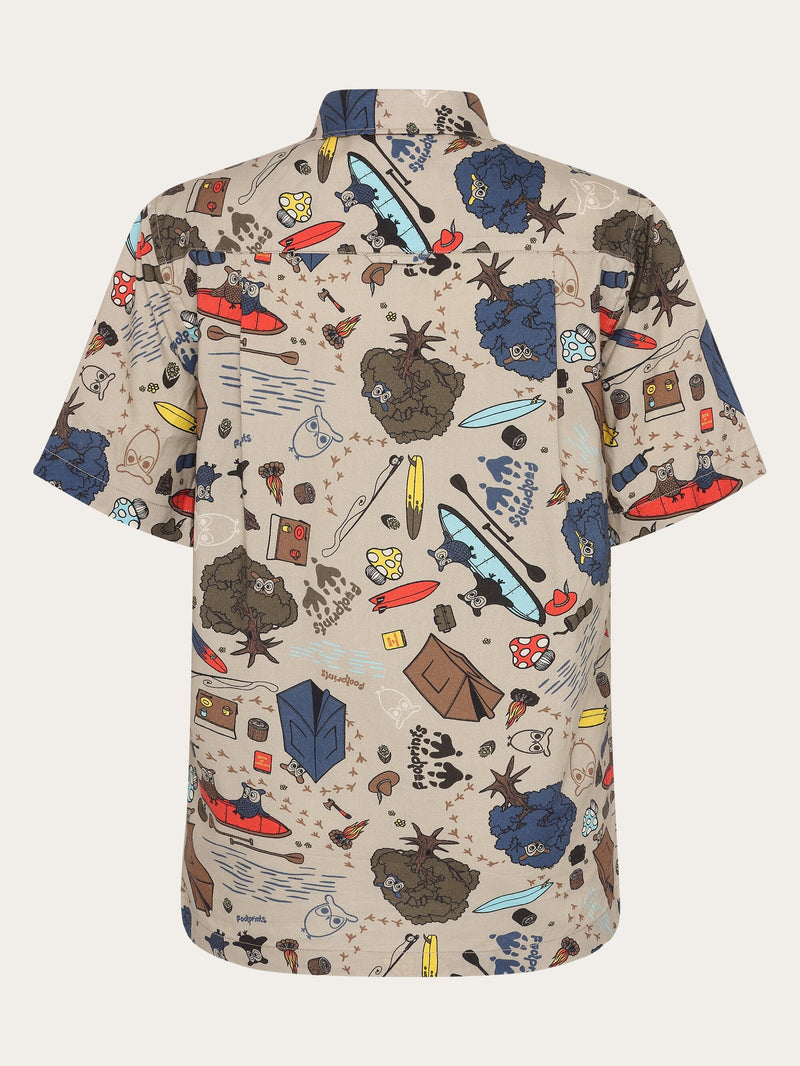KnowledgeCotton Apparel - UNI Regular fit structured AOP short sleeved shirt - GOTS/Vegan Shirts 9933 Creme