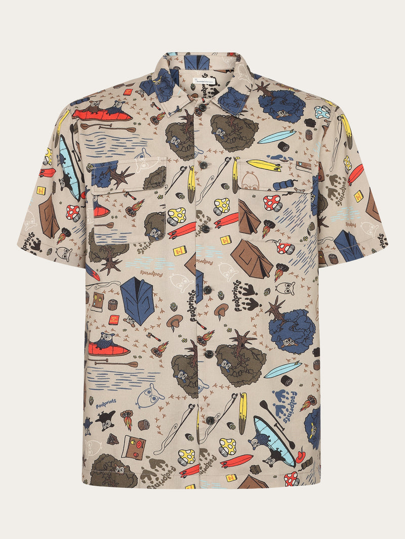 KnowledgeCotton Apparel - UNI Regular fit structured AOP short sleeved shirt - GOTS/Vegan Shirts 9933 Creme