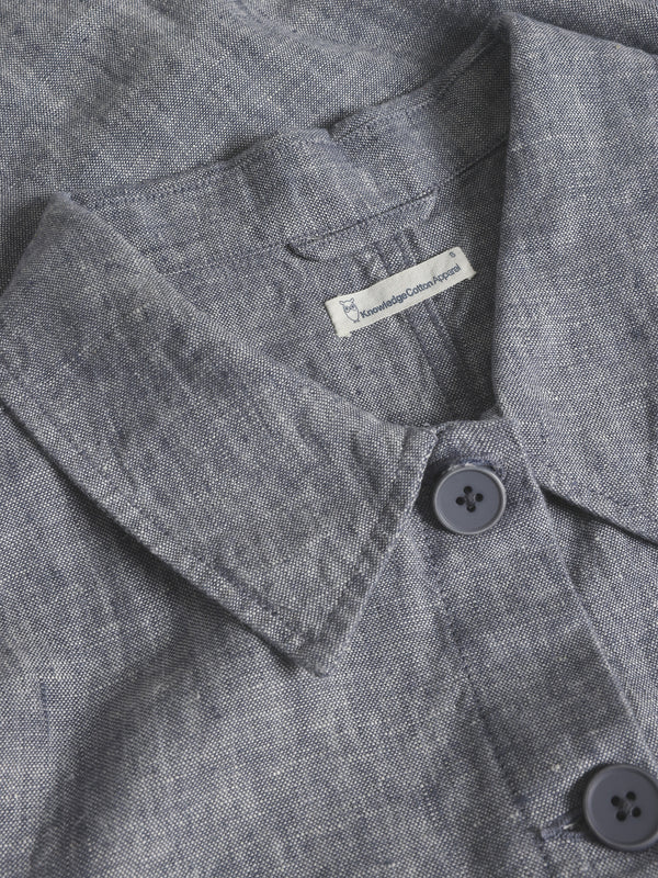 KnowledgeCotton Apparel - WMN Regular linen overshirt - GOTS/Vegan Overshirts 1226 Vintage Indigo
