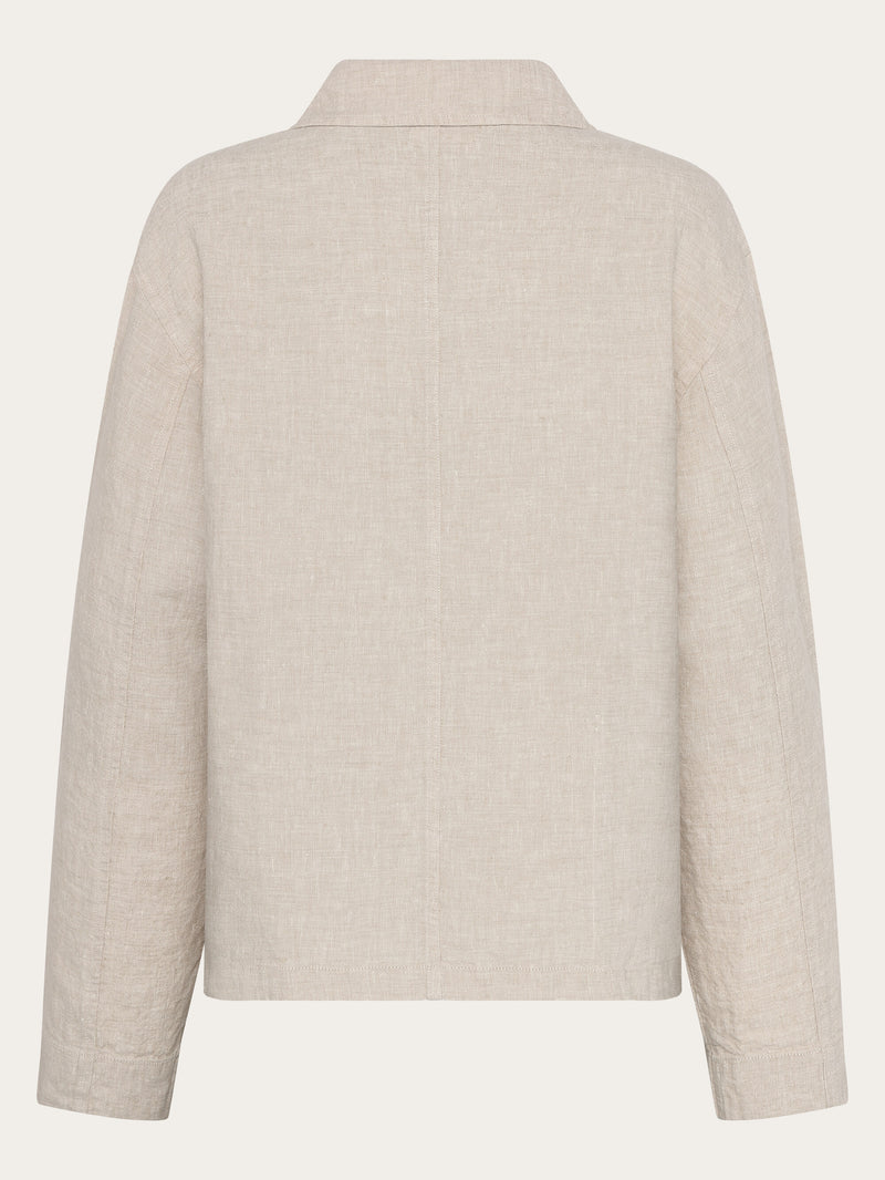 KnowledgeCotton Apparel - WMN Regular linen overshirt - GOTS/Vegan Overshirts 1449 Yarndyed - Light feather gray